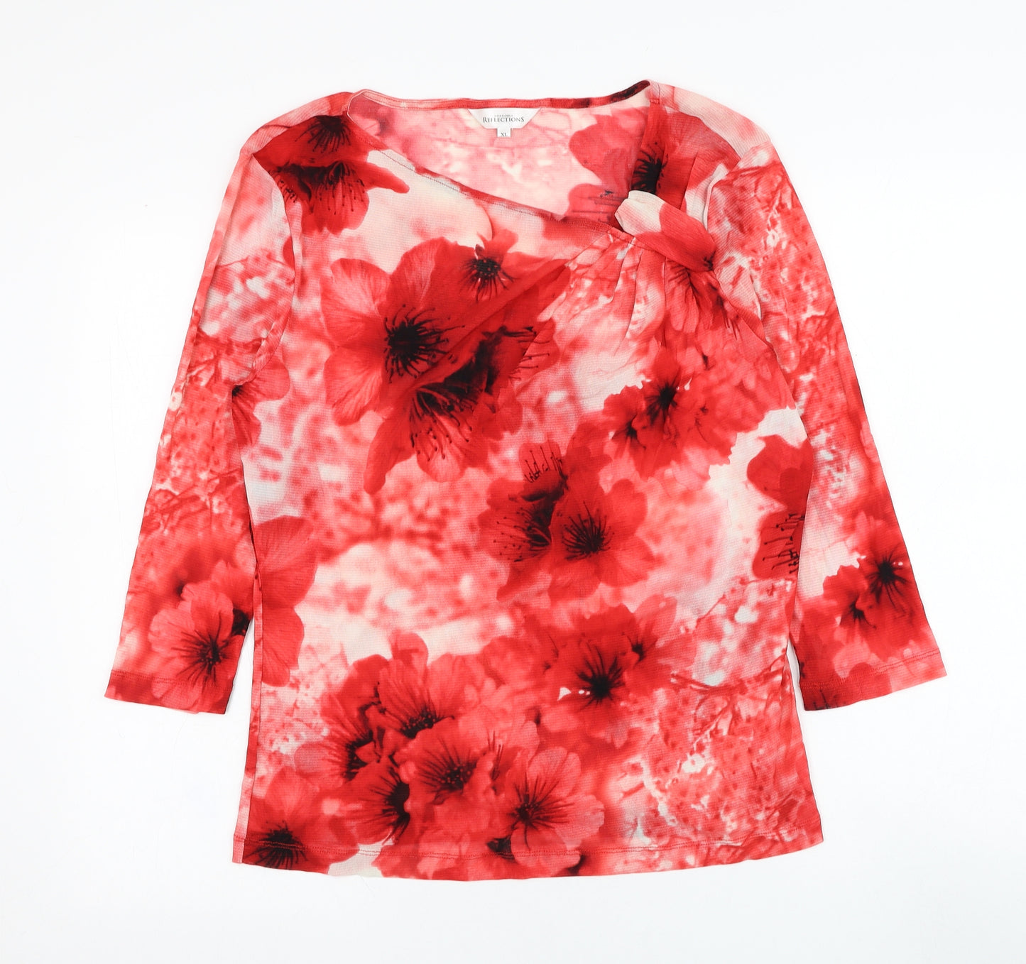 Northern Reflections Womens Red Floral Nylon Basic Blouse Size XL Round Neck