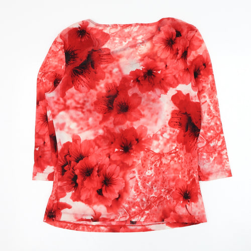 Northern Reflections Womens Red Floral Nylon Basic Blouse Size XL Round Neck