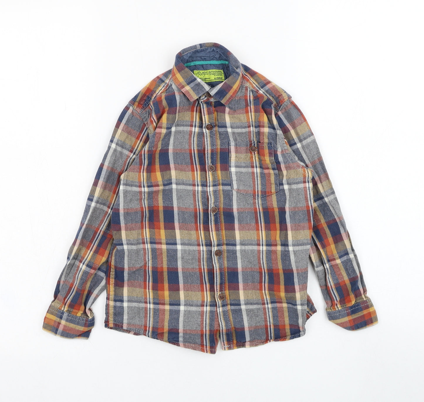 NEXT Boys Blue Check Cotton Basic Button-Up Size 6 Years Collared Button