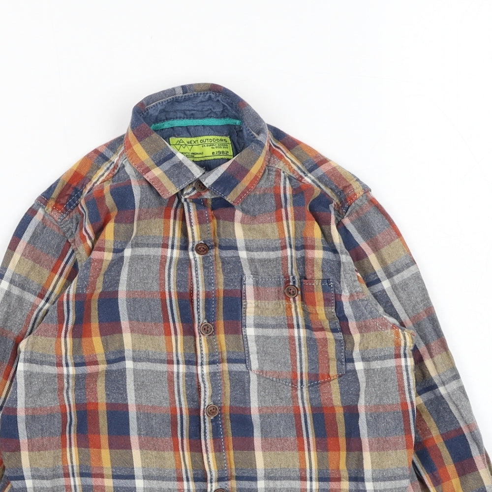 NEXT Boys Blue Check Cotton Basic Button-Up Size 6 Years Collared Button