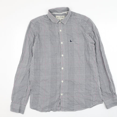 Jack Wills Mens Blue Check Cotton  Button-Up Size M Collared Button