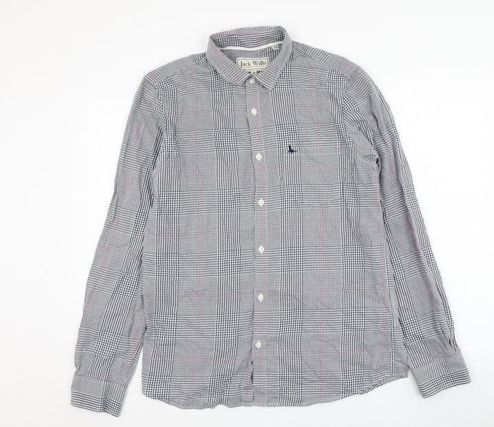 Jack Wills Mens Blue Check Cotton Button-Up Size M Collared Button