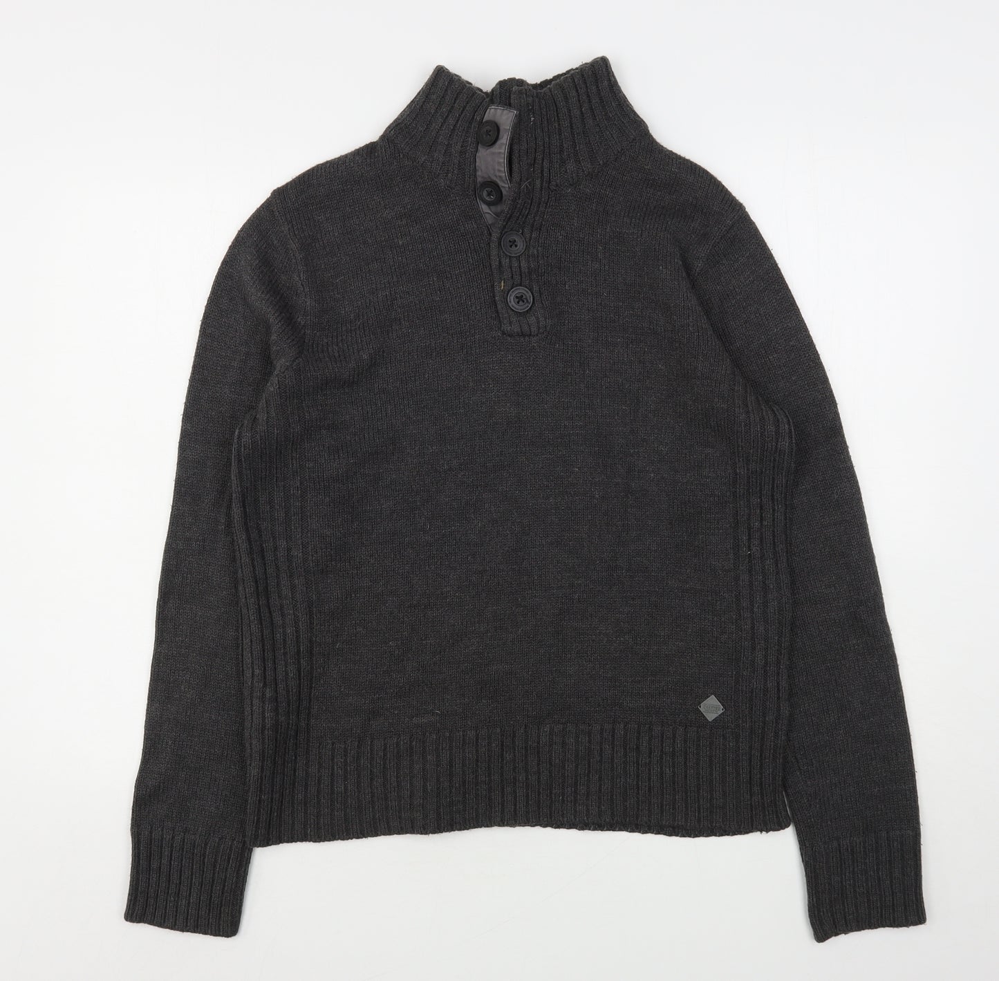 Crafted Mens Grey High Neck  Acrylic Pullover Jumper Size M