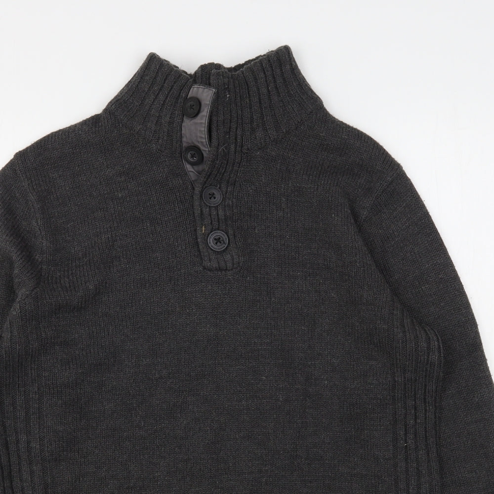 Crafted Mens Grey High Neck  Acrylic Pullover Jumper Size M