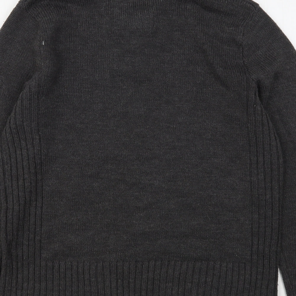 Crafted Mens Grey High Neck  Acrylic Pullover Jumper Size M