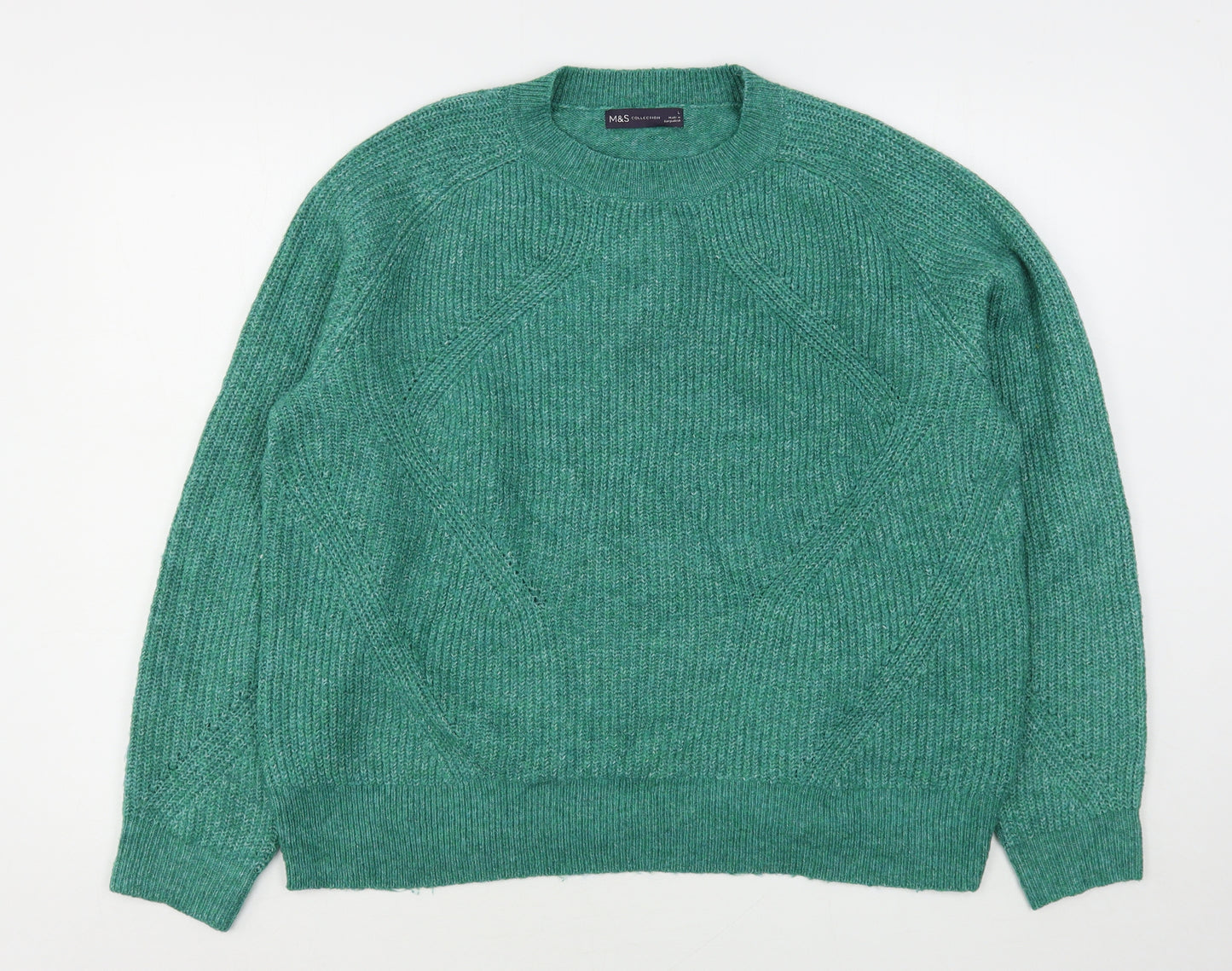 Marks and Spencer Womens Green Round Neck  Acrylic Pullover Jumper Size L