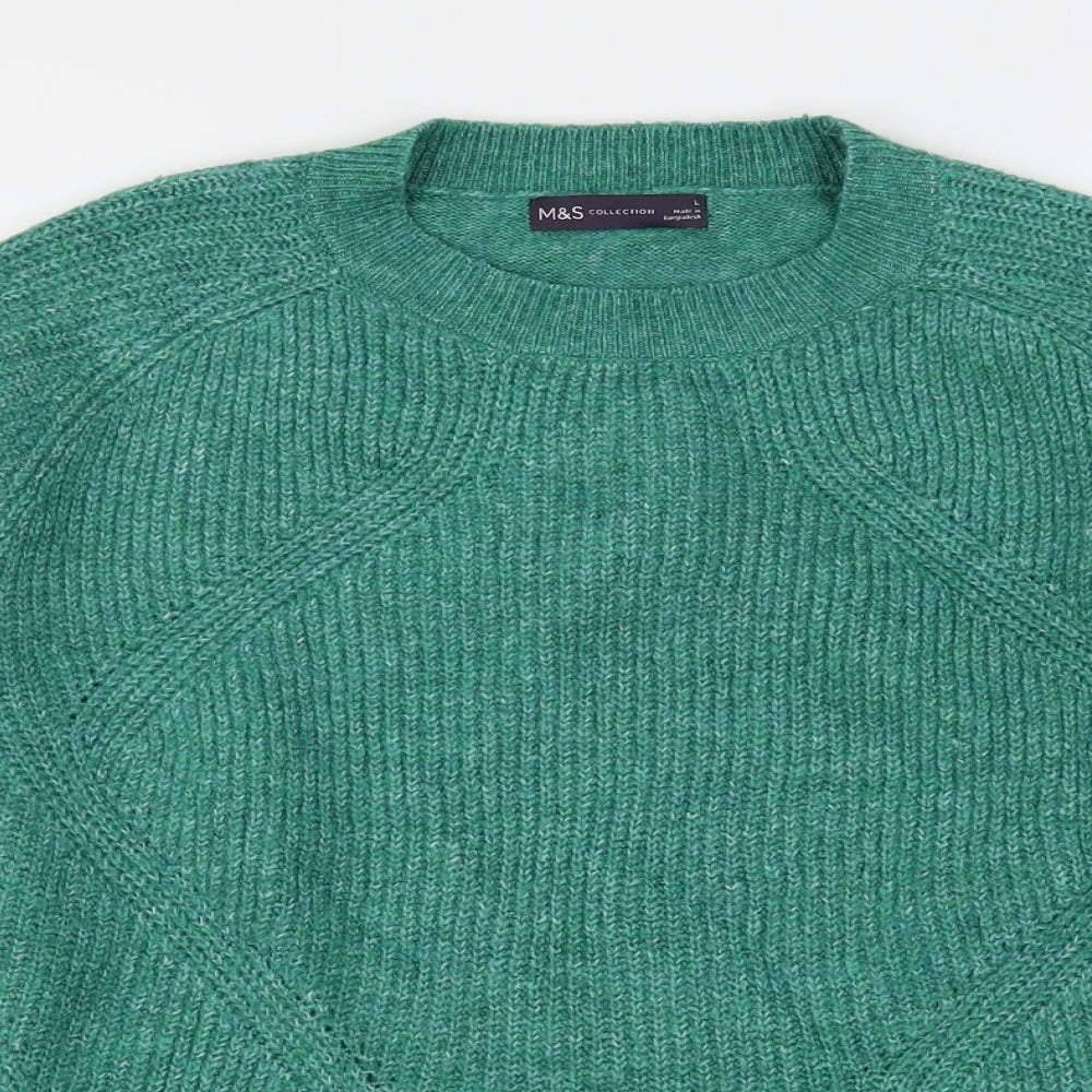 Marks and Spencer Womens Green Round Neck  Acrylic Pullover Jumper Size L