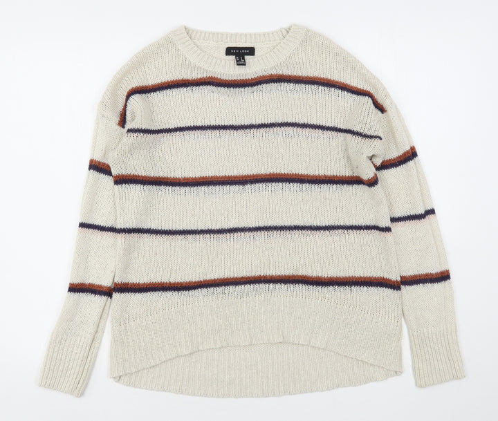 New Look Womens Multicoloured Round Neck Striped Acrylic Pullover Jumper Size S