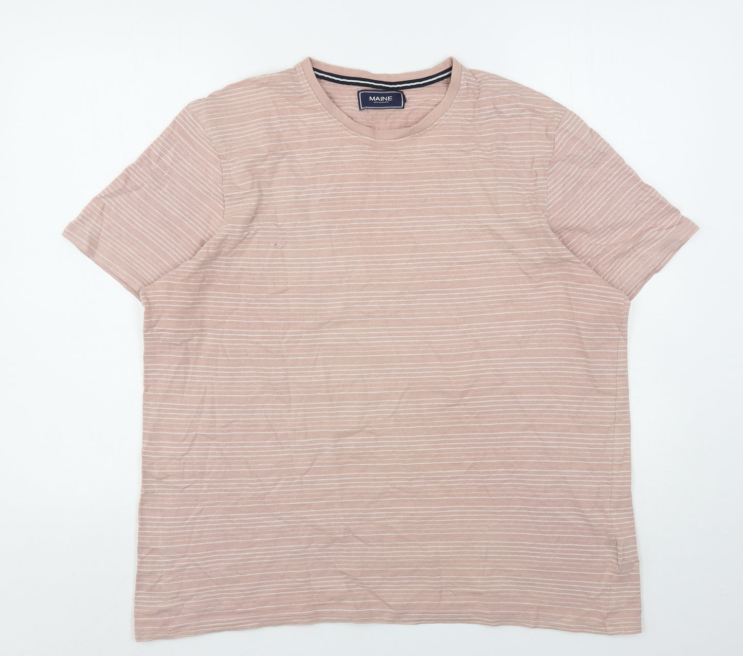 Maine New England Mens Pink Striped Cotton  T-Shirt Size L Round Neck