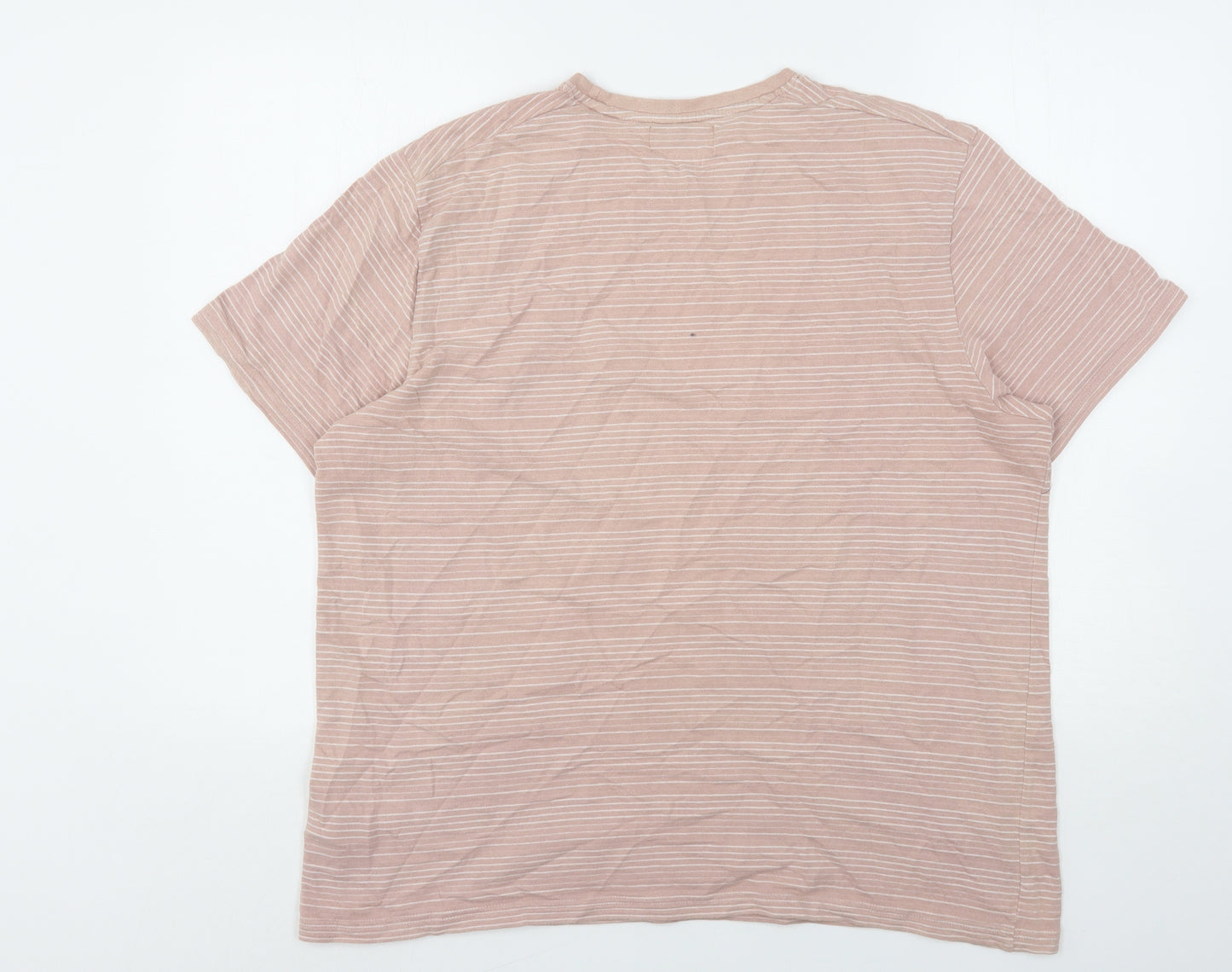Maine New England Mens Pink Striped Cotton  T-Shirt Size L Round Neck