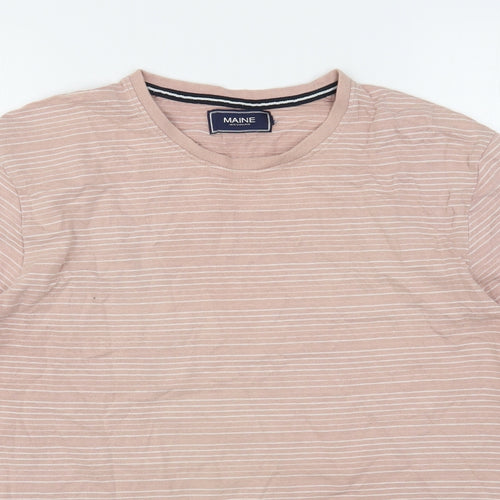 Maine New England Mens Pink Striped Cotton  T-Shirt Size L Round Neck