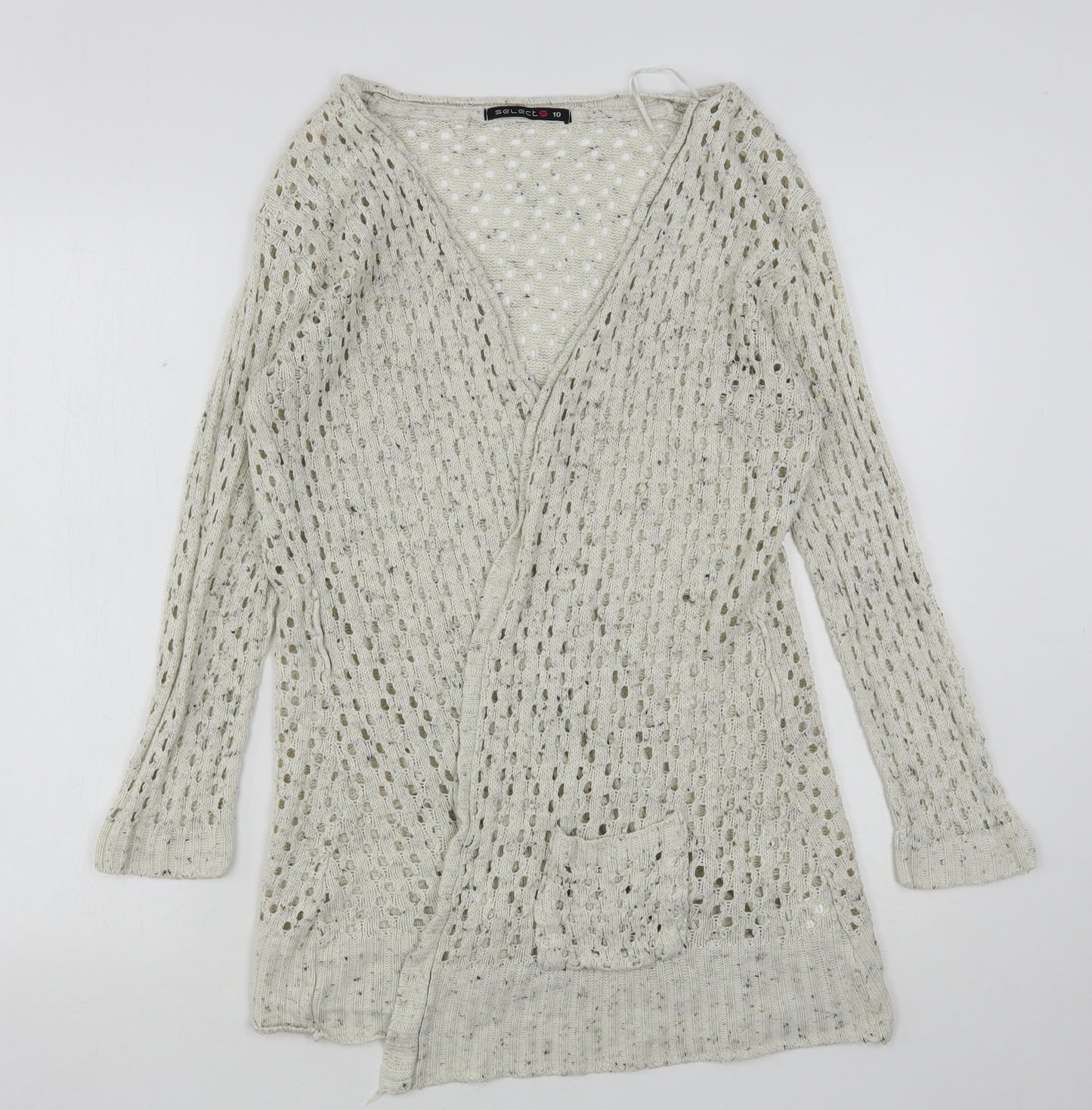 Select Womens Beige V-Neck  Acrylic Cardigan Jumper Size 10
