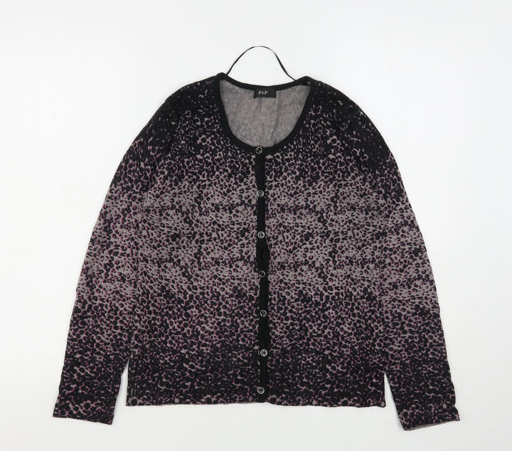 F&F Womens Multicoloured Round Neck Animal Print Acrylic Cardigan Jumper Size 8
