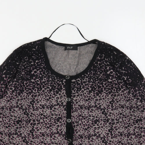 F&F Womens Multicoloured Round Neck Animal Print Acrylic Cardigan Jumper Size 8
