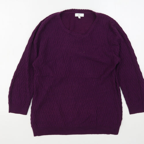 CC Womens Purple Round Neck Argyle/Diamond Cotton Pullover Jumper Size M