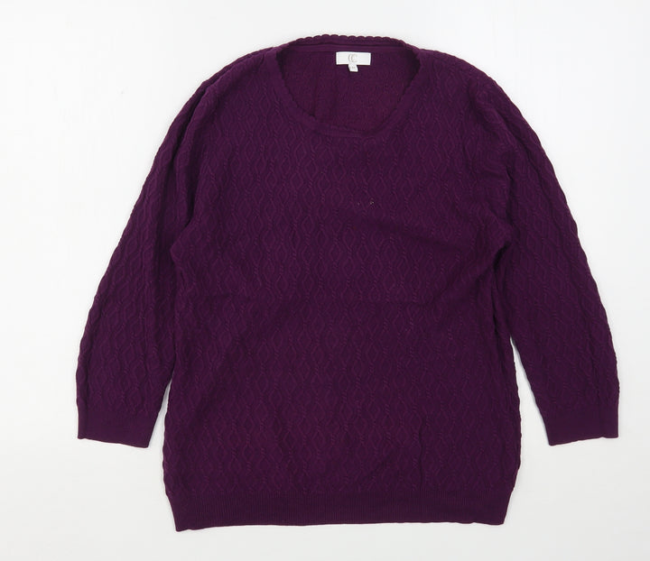CC Womens Purple Round Neck Argyle/Diamond Cotton Pullover Jumper Size M