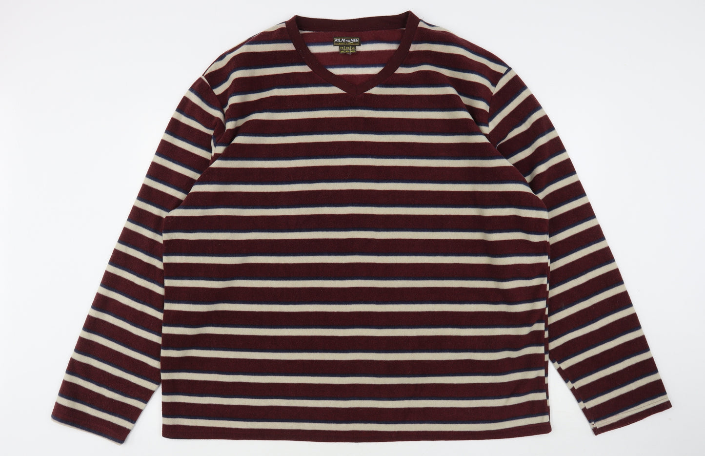 Atlas  Mens Multicoloured Striped Polyester  T-Shirt Size 3XL V-Neck