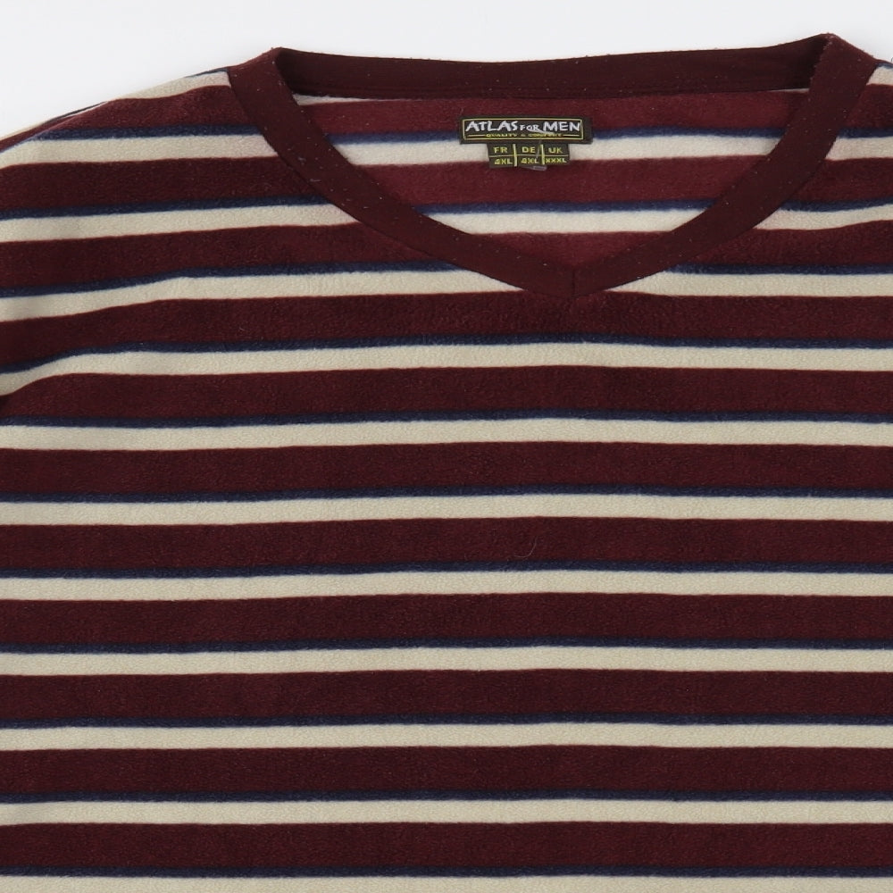 Atlas  Mens Multicoloured Striped Polyester  T-Shirt Size 3XL V-Neck