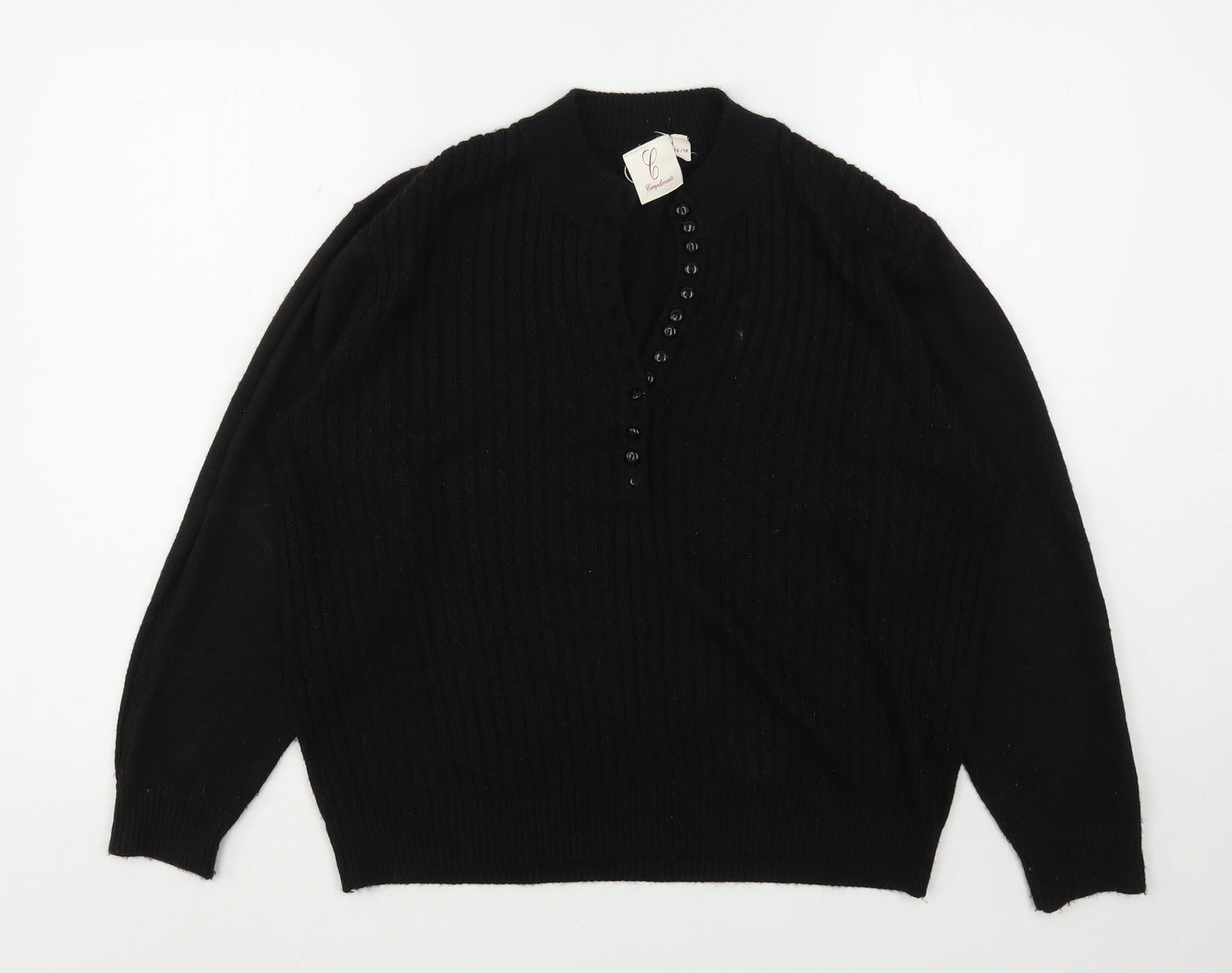 Compliments Womens Black Round Neck  Acrylic Pullover Jumper Size 16