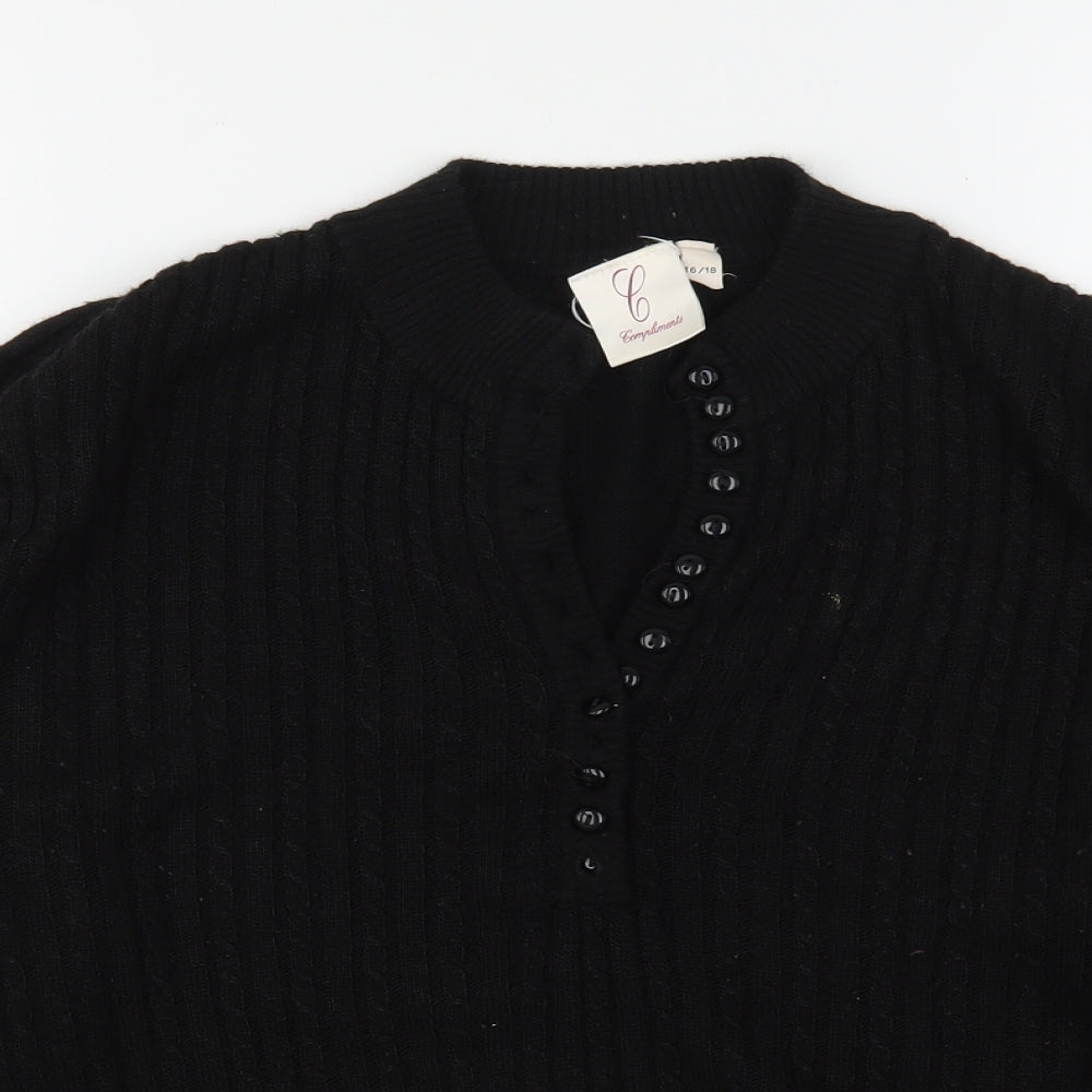 Compliments Womens Black Round Neck  Acrylic Pullover Jumper Size 16