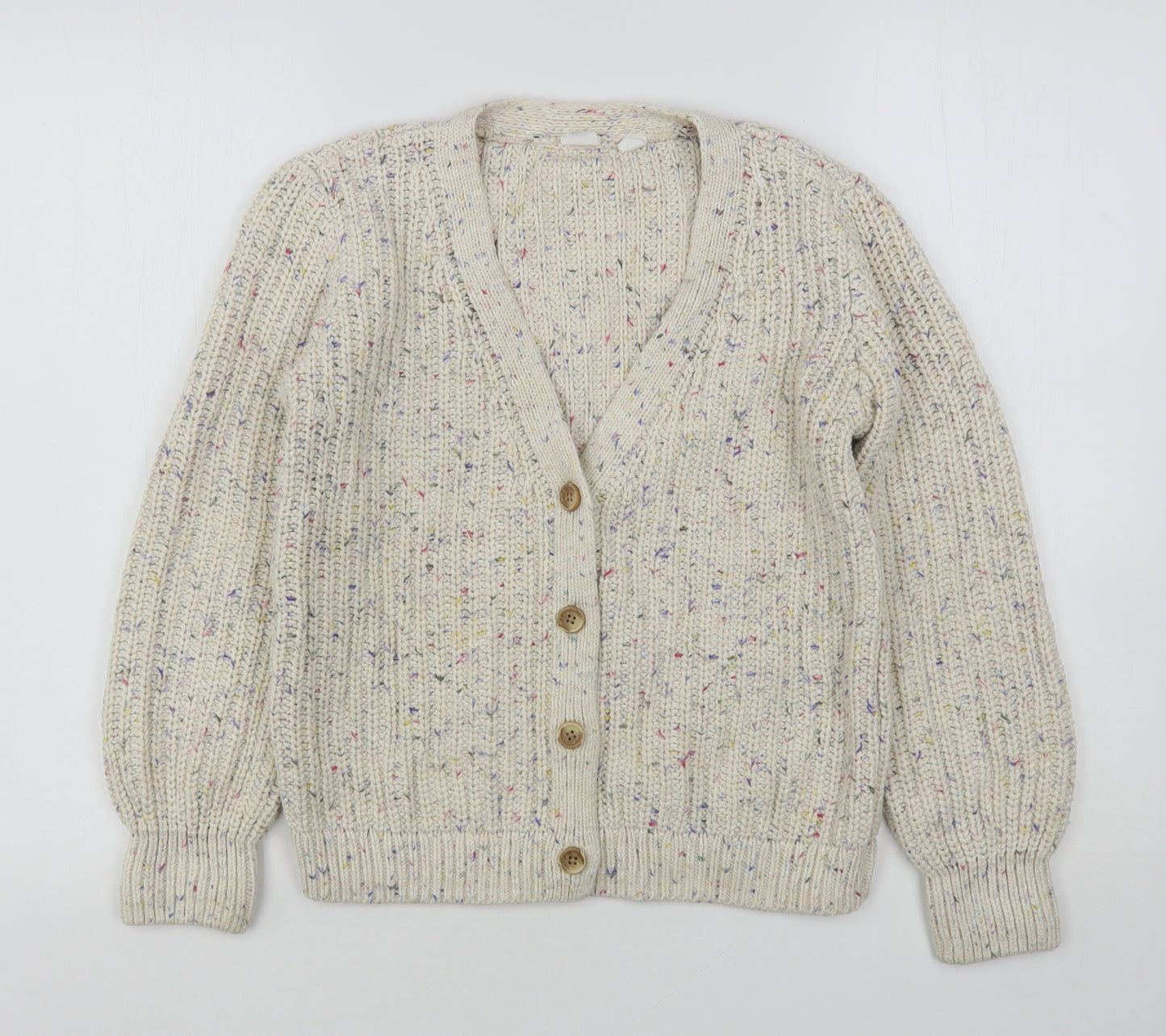 Gap Girls Beige V-Neck Geometric Cotton Cardigan Jumper Size 10-11 Years