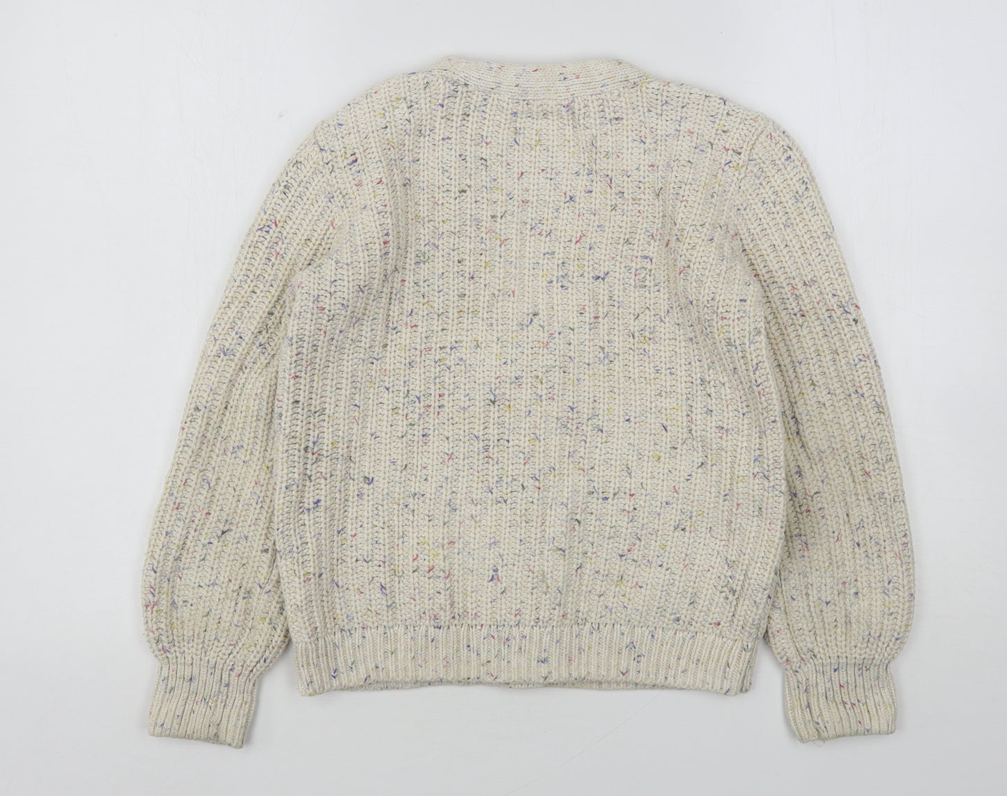 Gap Girls Beige V-Neck Geometric Cotton Cardigan Jumper Size 10-11 Years