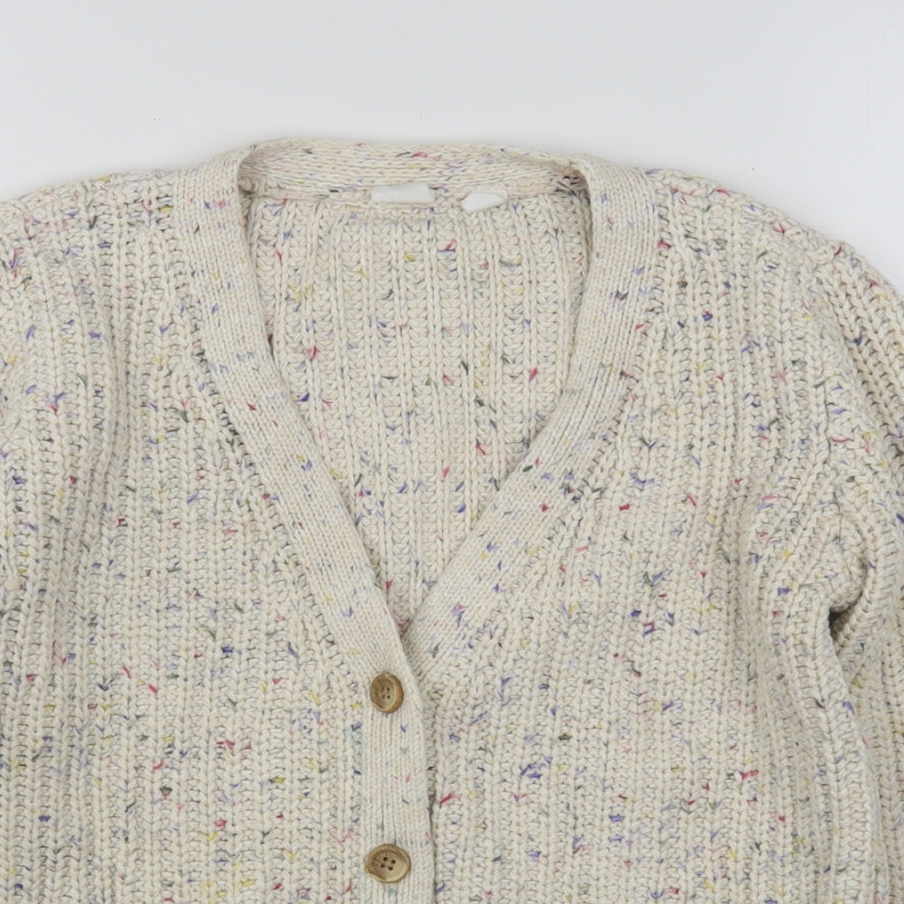 Gap Girls Beige V-Neck Geometric Cotton Cardigan Jumper Size 10-11 Years