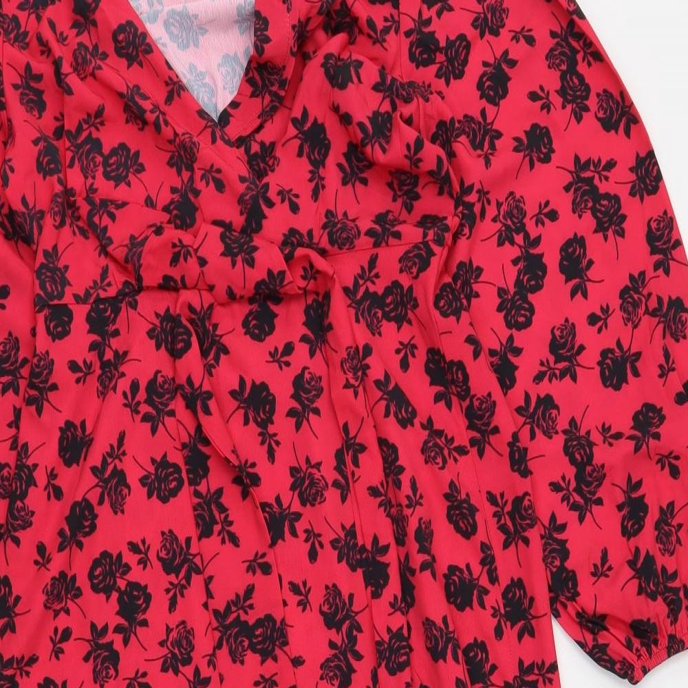 Dorothy Perkins Womens Multicoloured Floral Polyester A-Line  Size 12  V-Neck