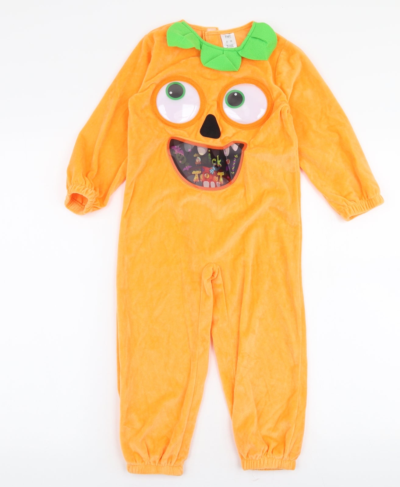 F&F Boys Orange  Polyester  One Piece Size 3-4 Years  Pullover - Halloween Pumpkin