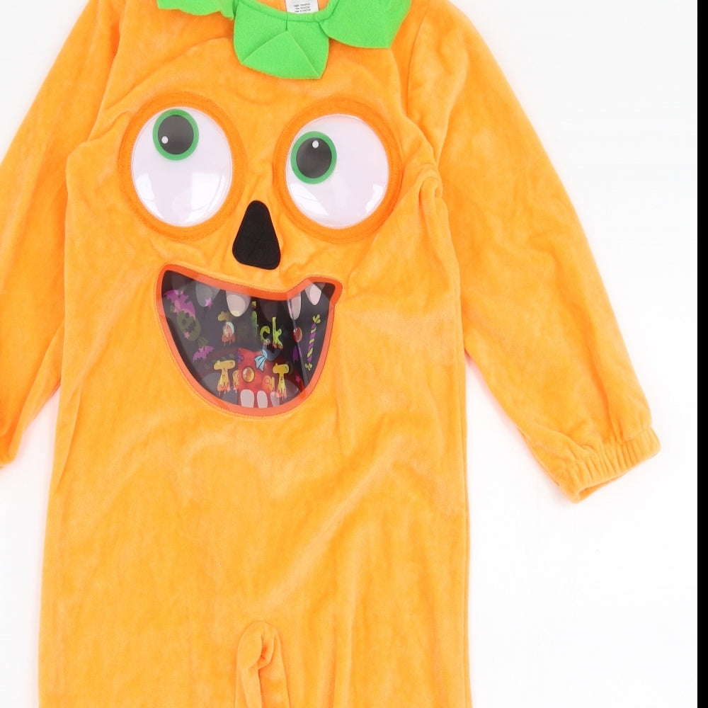 F&F Boys Orange  Polyester  One Piece Size 3-4 Years  Pullover - Halloween Pumpkin