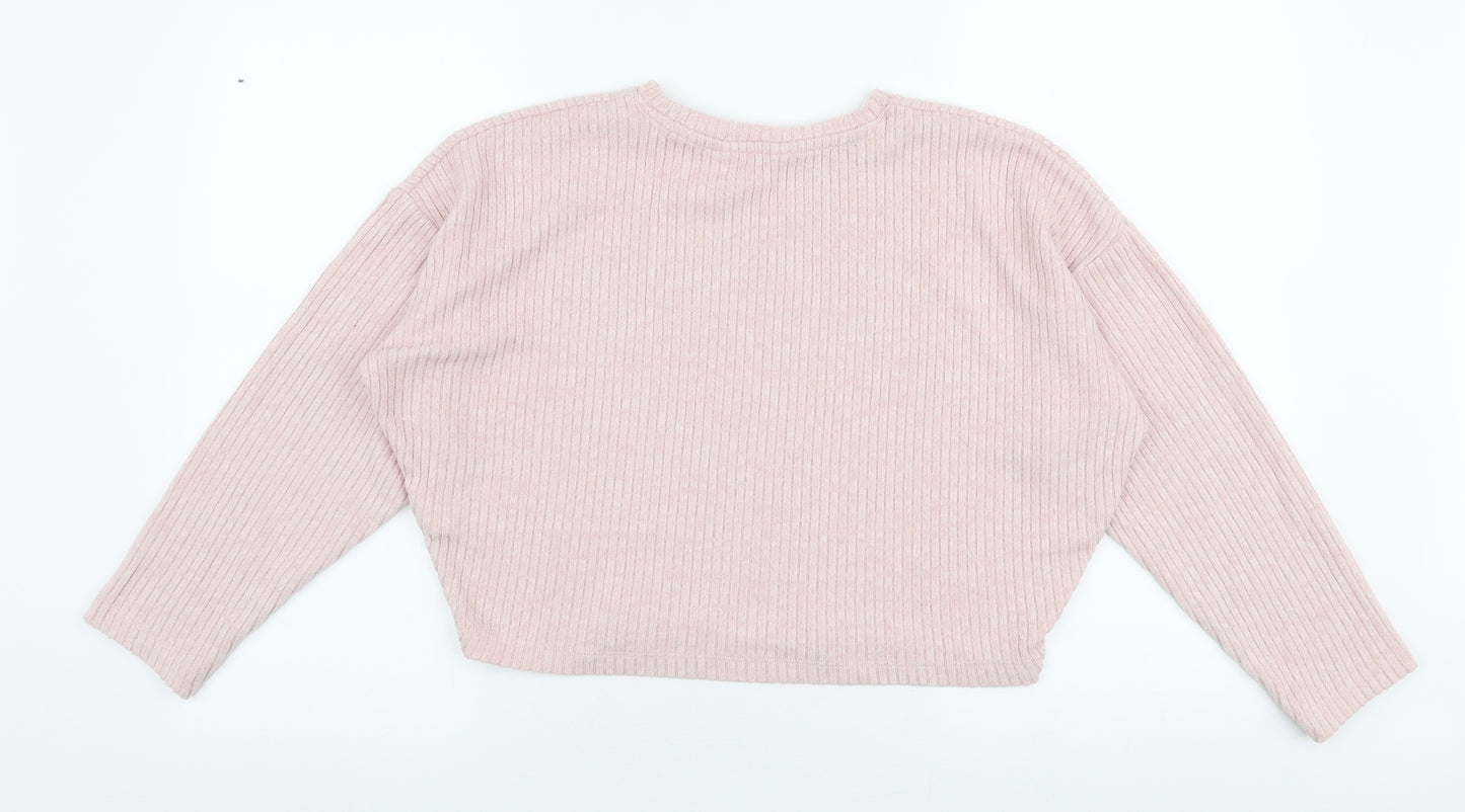 H&M Girls Pink Round Neck  Polyester Pullover Jumper Size 13-14 Years  Pullover