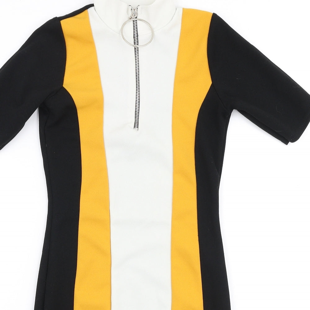 PRETTYLITTLETHING Womens Black Striped Polyester Bodycon  Size 4  Halter Zip