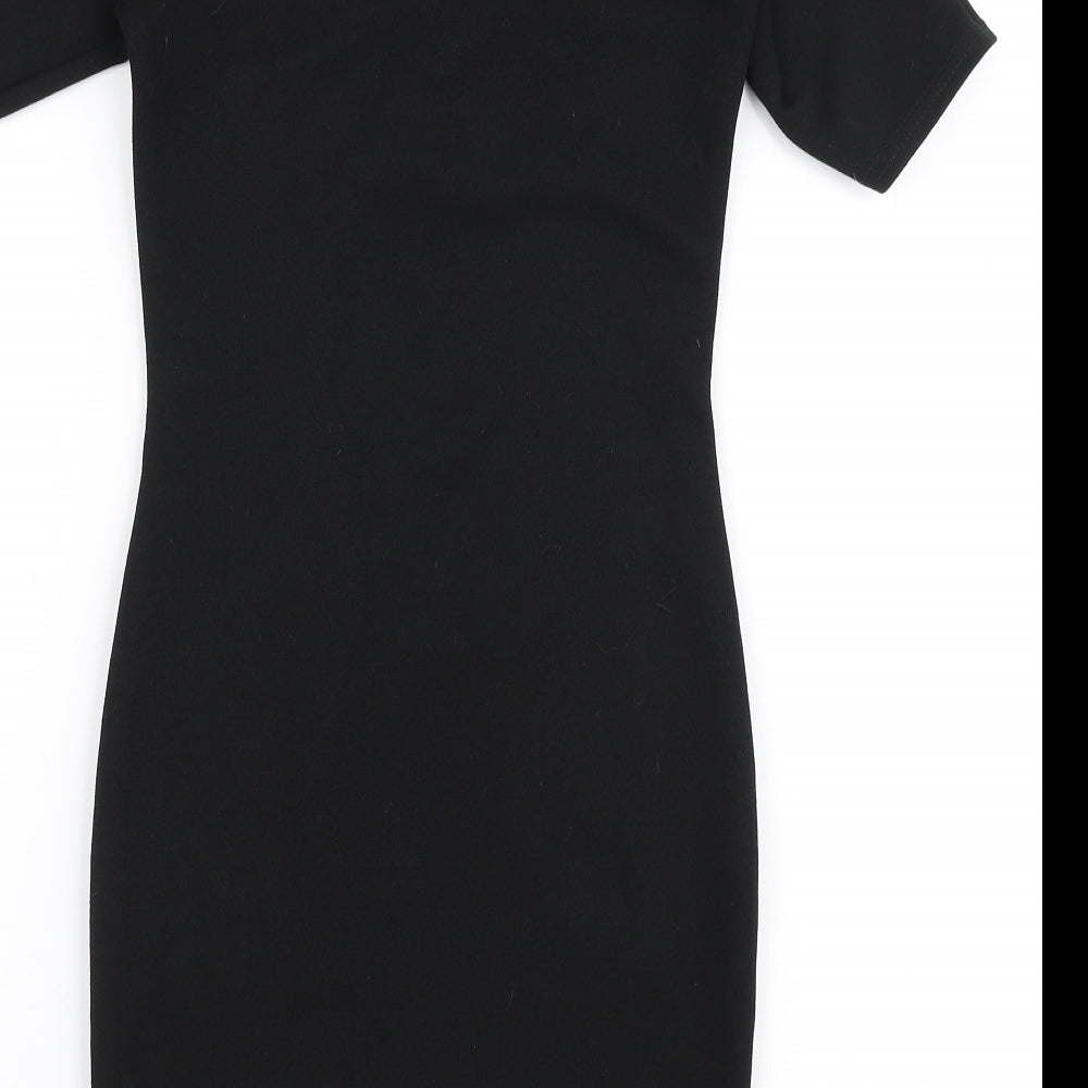PRETTYLITTLETHING Womens Black Striped Polyester Bodycon  Size 4  Halter Zip