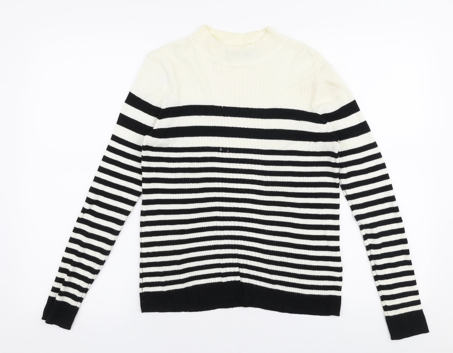 Marks and Spencer Womens Multicoloured High Neck Striped Viscose Pullover Jumper Size 14