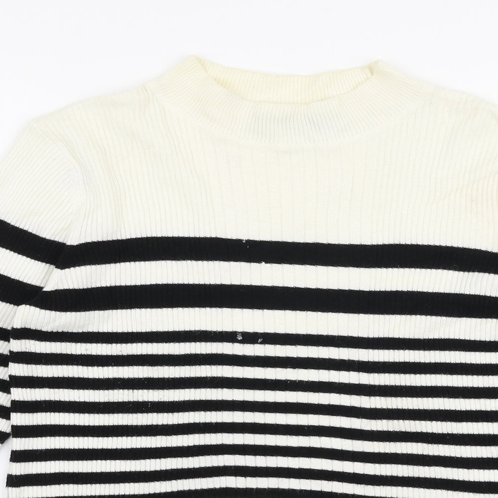 Marks and Spencer Womens Multicoloured High Neck Striped Viscose Pullover Jumper Size 14