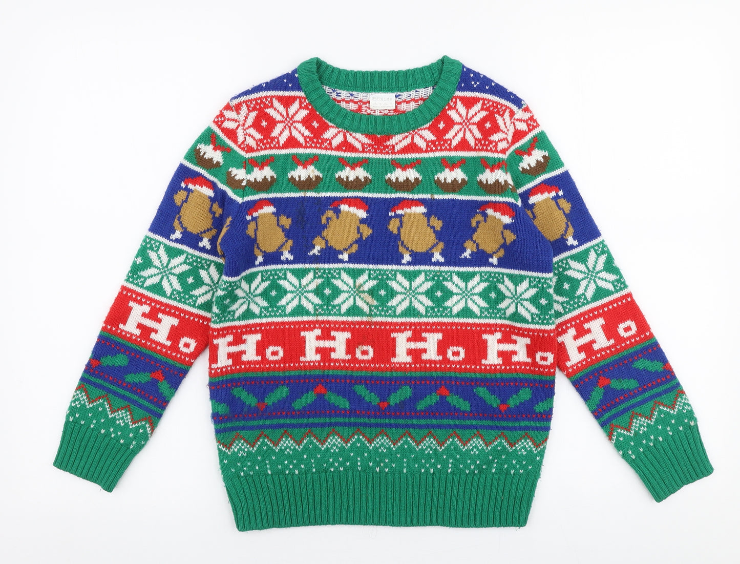 F&F Boys Multicoloured Round Neck  Acrylic Pullover Jumper Size 9-10 Years  Pullover - Christmas