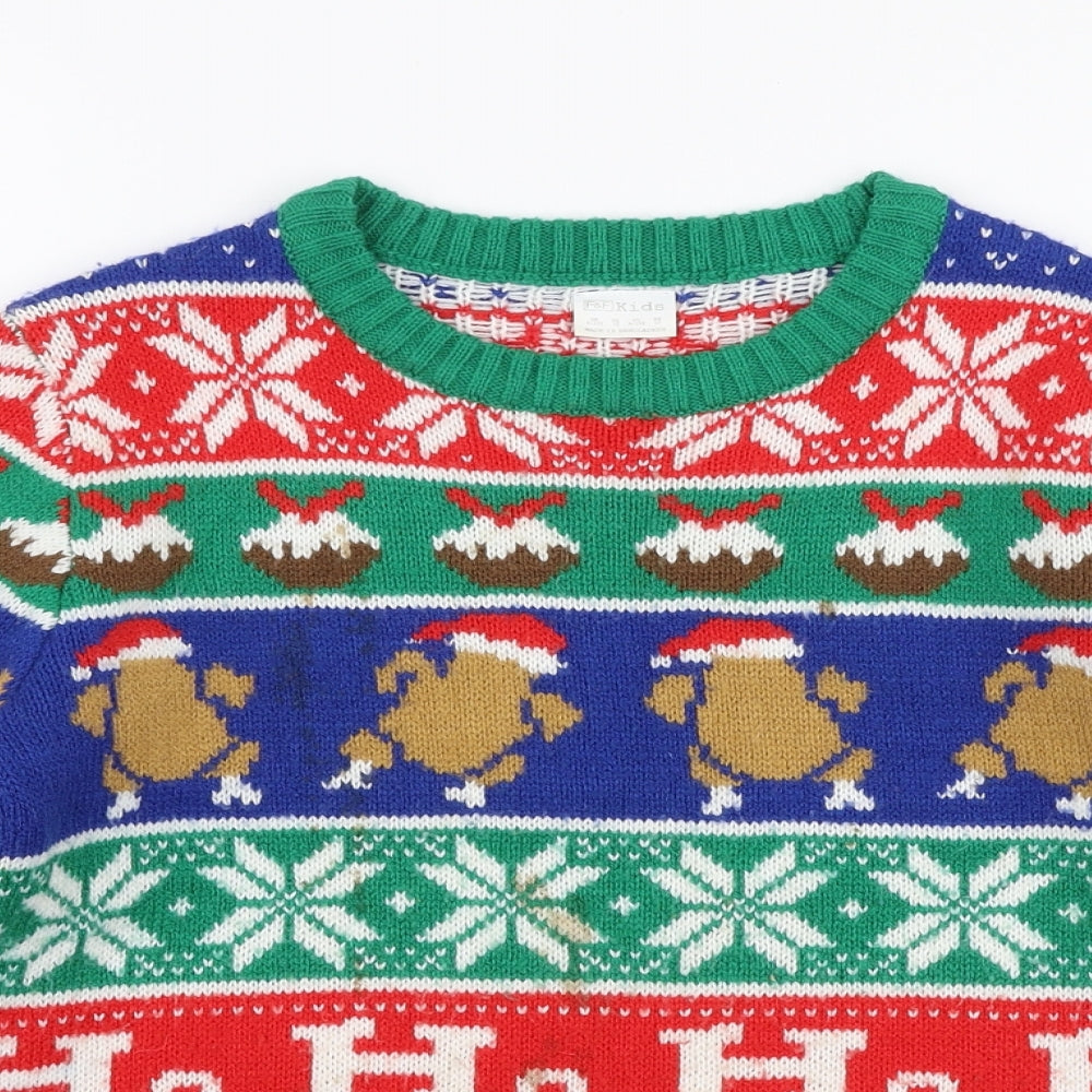 F&F Boys Multicoloured Round Neck  Acrylic Pullover Jumper Size 9-10 Years  Pullover - Christmas
