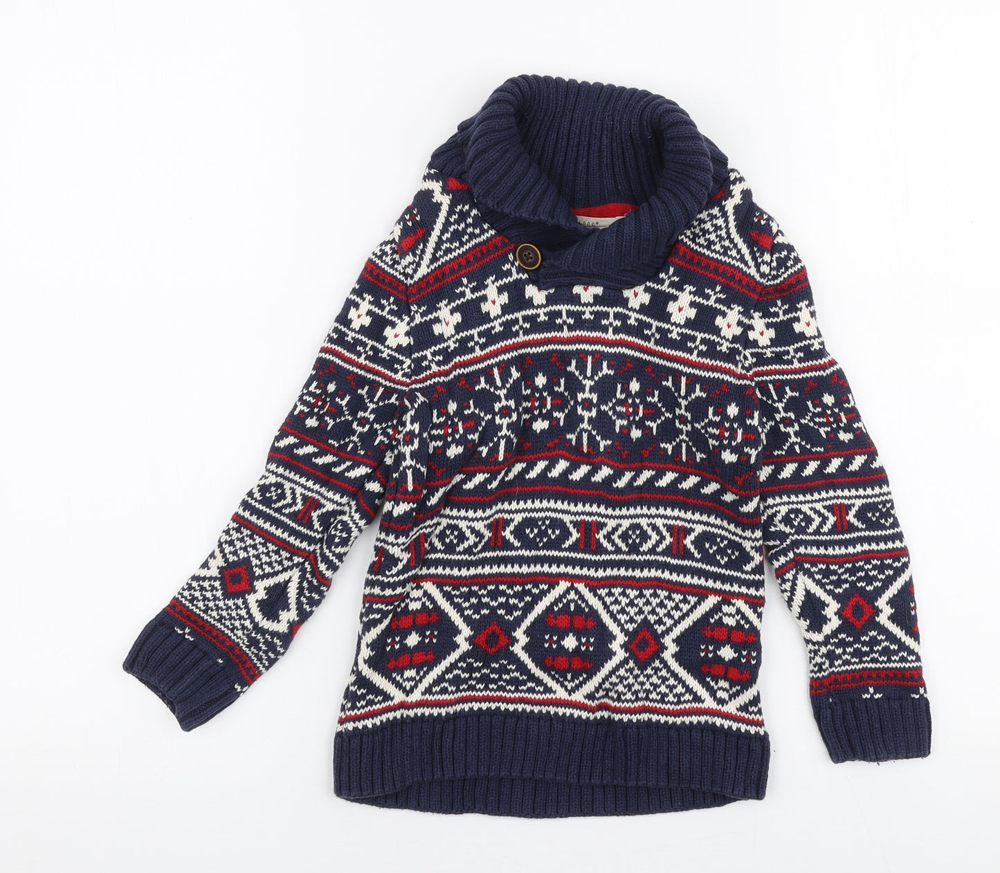 L.O.G.G Boys Multicoloured Collared Fair Isle 100% Cotton Pullover Jumper Size 5-6 Years  Button