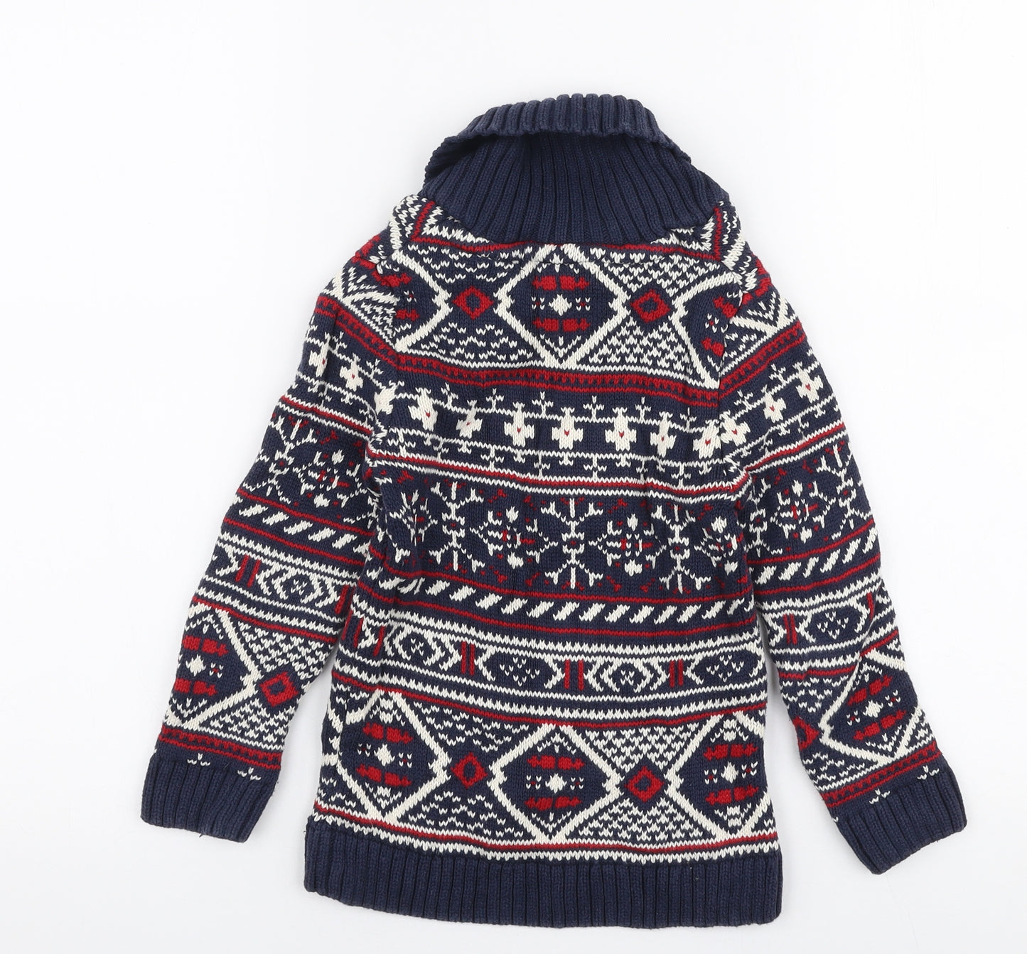 L.O.G.G Boys Multicoloured Collared Fair Isle 100% Cotton Pullover Jumper Size 5-6 Years  Button
