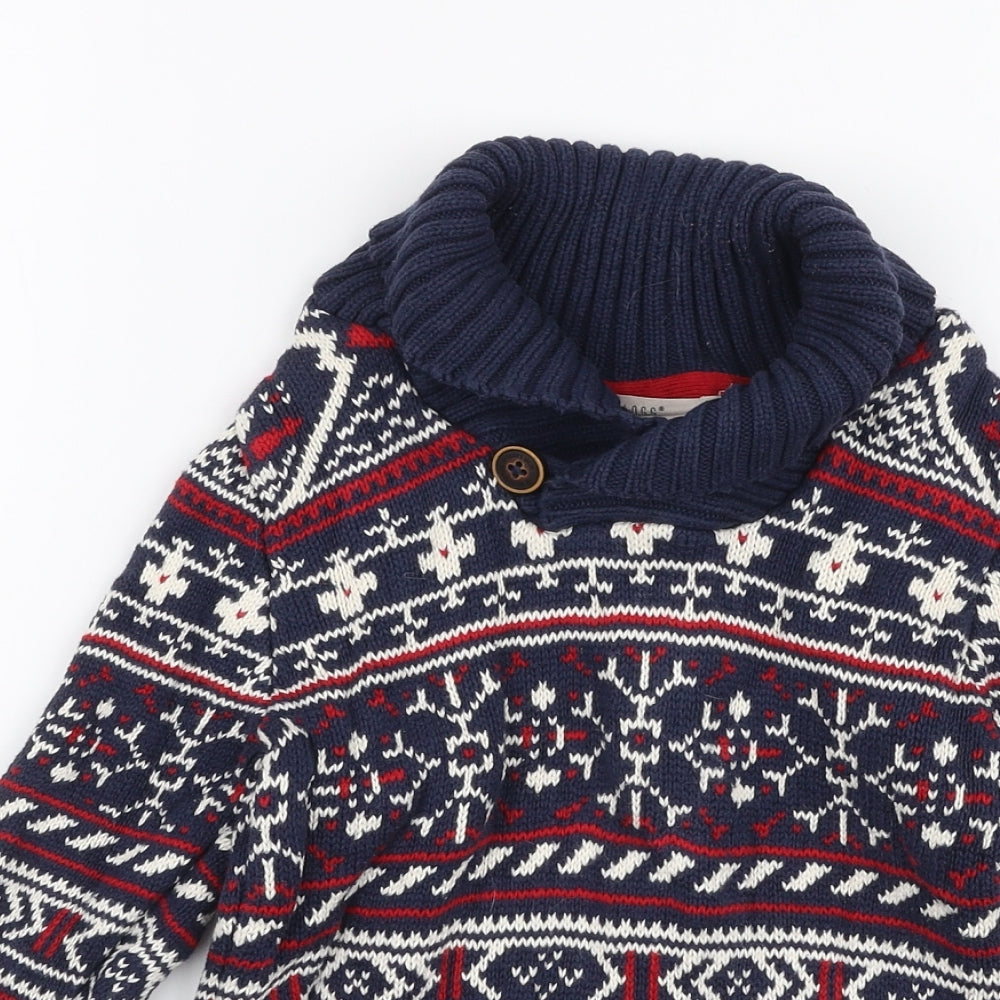 L.O.G.G Boys Multicoloured Collared Fair Isle 100% Cotton Pullover Jumper Size 5-6 Years  Button