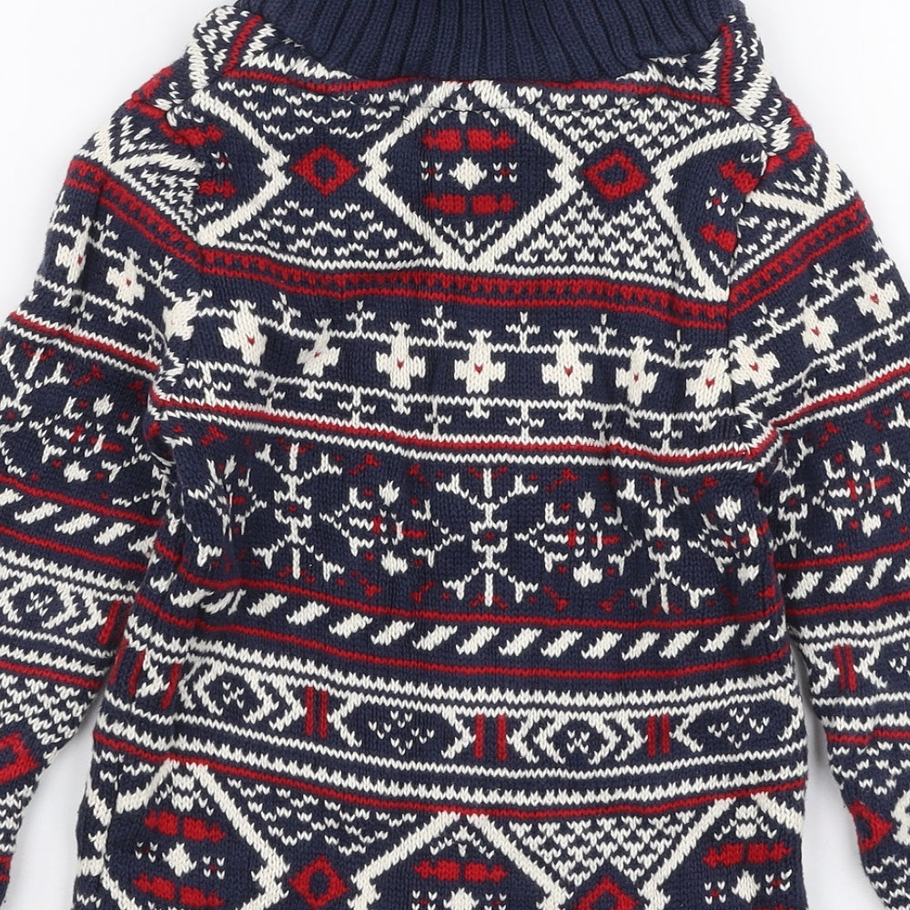 L.O.G.G Boys Multicoloured Collared Fair Isle 100% Cotton Pullover Jumper Size 5-6 Years  Button