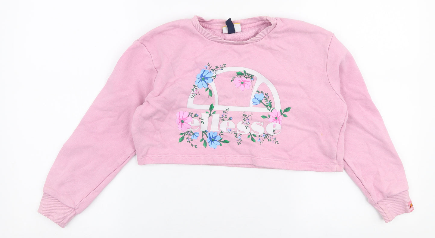 ellesse Girls Pink Floral Cotton Pullover Sweatshirt Size 8-9 Years  Pullover