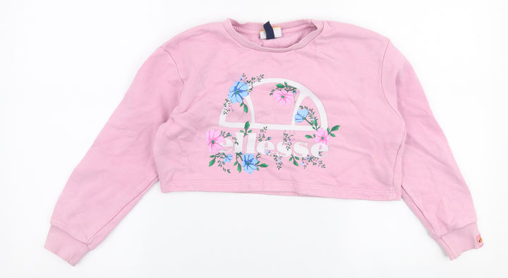 ellesse Girls Pink Floral Cotton Pullover Sweatshirt Size 8-9 Years  Pullover