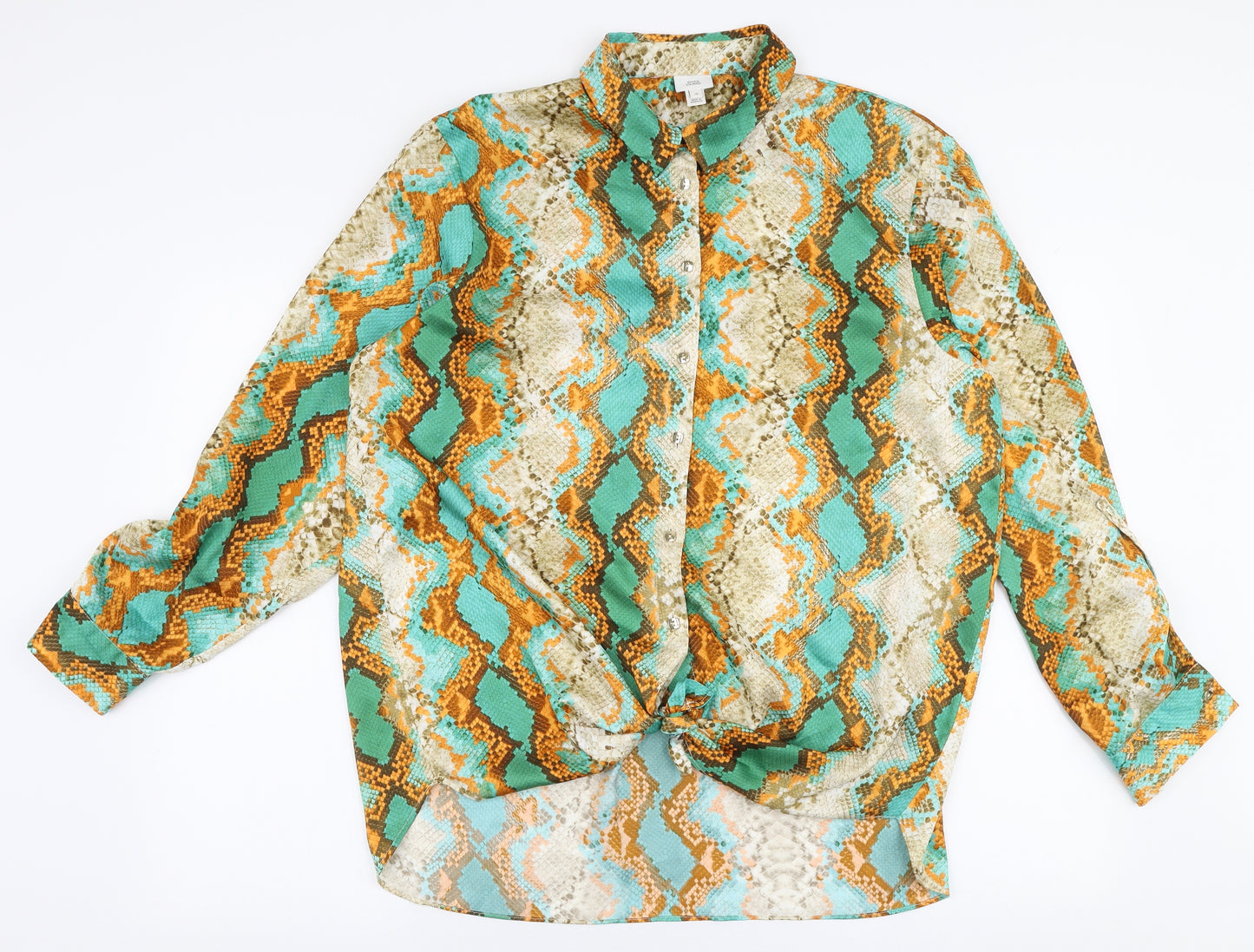 River Island Womens Multicoloured Animal Print Polyester Basic Button-Up Size 16 Collared