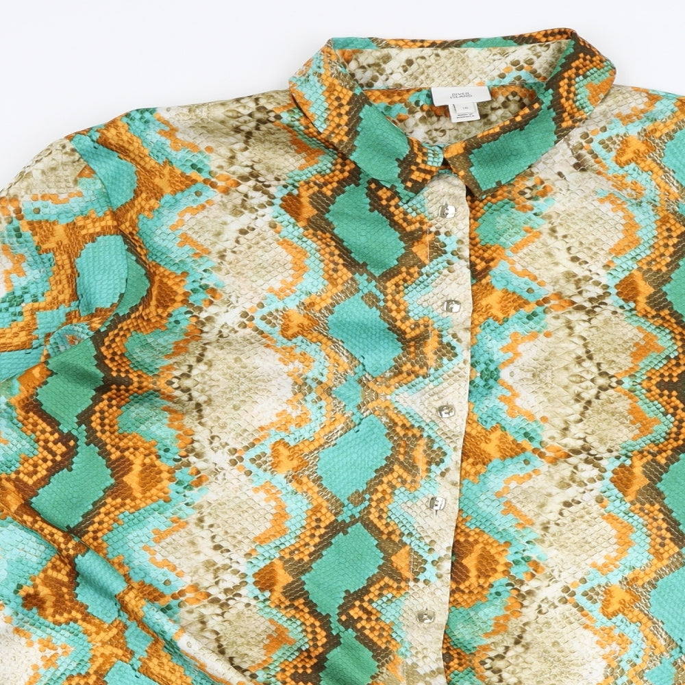 River Island Womens Multicoloured Animal Print Polyester Basic Button-Up Size 16 Collared