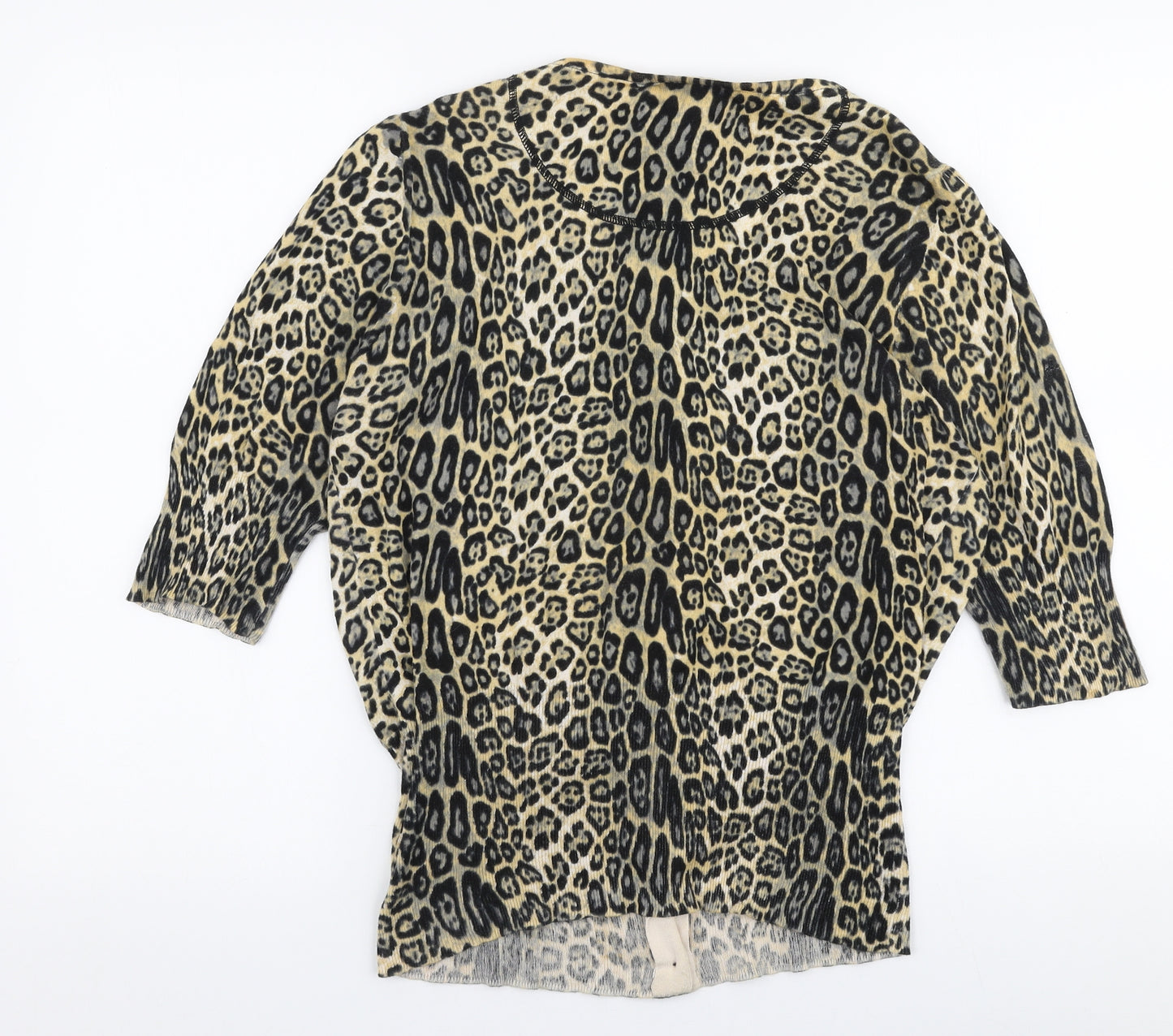 L'Art Womens Brown Round Neck Animal Print Cotton Cardigan Jumper Size 16