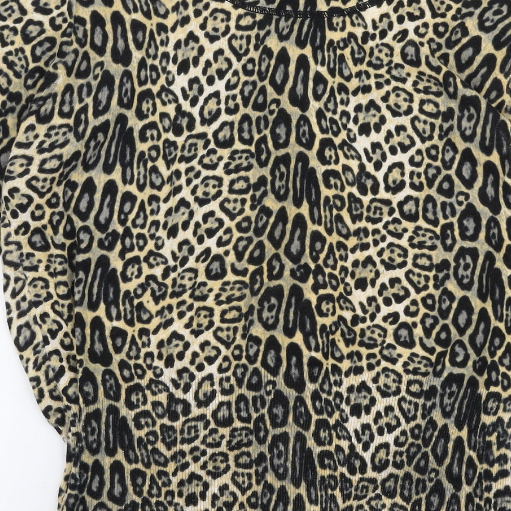 L'Art Womens Brown Round Neck Animal Print Cotton Cardigan Jumper Size 16
