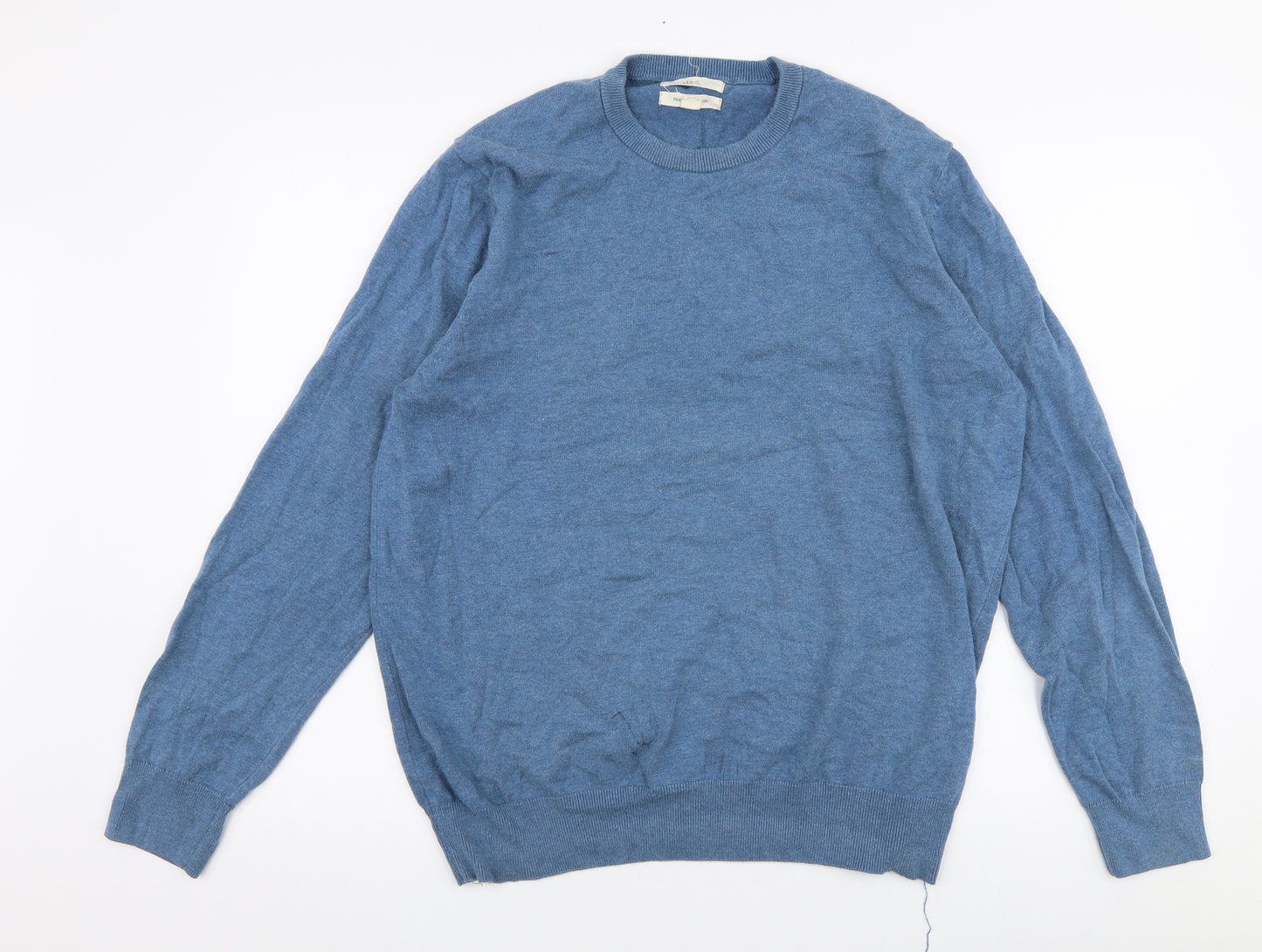 Marks and Spencer Mens Blue Round Neck  Cotton Pullover Jumper Size XL