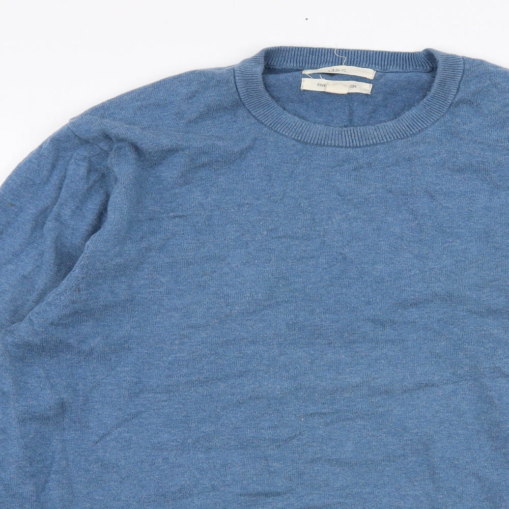 Marks and Spencer Mens Blue Round Neck  Cotton Pullover Jumper Size XL