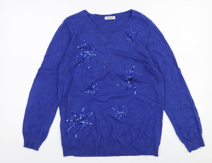Damart Womens Blue Round Neck Viscose Pullover Jumper Size 10